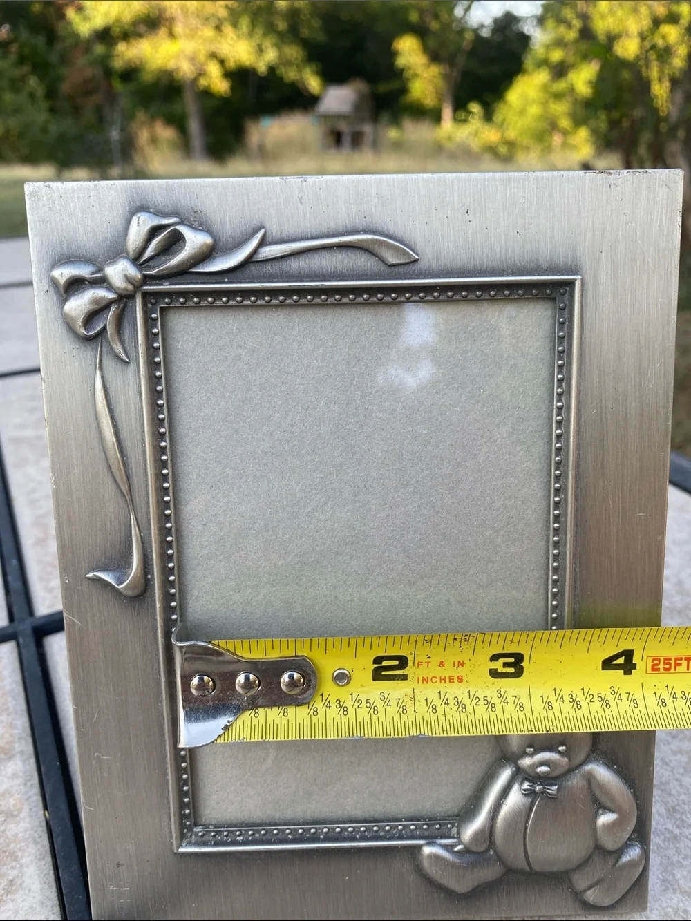 1997 HB Group Metallic Teddy Bear Motif Photo Frame Outside 5.25